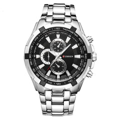 CURREN Men's Chrono Watch Rose Gold Stainless Steel Case Black Bezel Black Dial 3 Subdials Stainless Steel Case