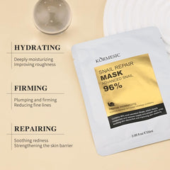 Fowerher Snail Mucin Hydrating Face Mask – Infused with 96% Snail Secretion Filtrate, Hyaluronic Acid & Aloe Vera Extract to Deeply Moisturize, Repair Skin, and Restore a Plump, Youthful Glow- 10Pcs