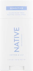 Native Sensitive Deodorant Contains Naturally Derived Ingredients, 72 Hour Odor Control | Deodorant for Women & Men, Aluminum Free with Baking Soda, Coconut Oil and Shea Butter, Cotton & Lily
