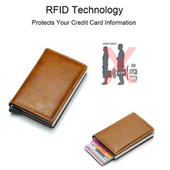 Lekla Hight Quality Wallets Men Money Bag Mini Purse Male Vintage Brown Leather Card Holder Wallet Small Smart Wallet Pocket Credit Card Holder Credit Card Wallet (Brownish yellow)