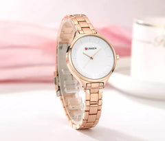 CURREN Ladies Analog Watch Rose Gold Stainless Steel Case White Dial Rose Gold Stainless Steel Bracelet
