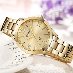 CURREN Ladies Analog Watch Gold Stainless Steel Case Gold Dial Gold Stainless Steel Bracelet