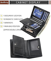 Baellerry short travel wallet Vintage mini bifold wallet zipper card holders coin purse leather wallet (BLACK)
