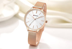 CURREN Ladies Analog Watch Rose Gold Stainless Steel Case Silver Dial Rose Gold Stainless Steel Case