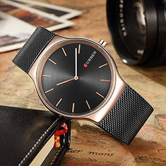 Curren 8256 Stainless-Steel Strap Round Analaog Black, Rose Gold Watch for Men