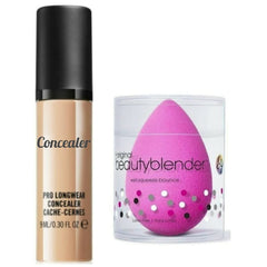 ORO MAC Beauty Makeup Combo Skin Base Foundation Compact Face Powder Concealer Skech Eye Liner With Beuaty Blender Sponge Set of 5
