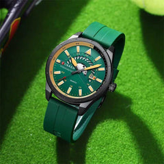 Top Brand Curren 8421 Man Quartz Watch Breathable Rubber Strap Date Display Sport Watches - GREEN