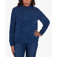 Alfred Dunner Petite Classics Chenille Diamond Turtleneck Sweater, Ivory , PXL