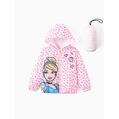 PATPAT Disney Princess Toddler Girl 2pcs Cindere/Belle/Ariel Heart/Dots/Gradient Print Hooded Puffer Jacket Coat With Storage Bag White