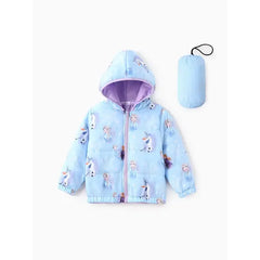 Patpat Disney Frozen Toddler Girl 2pcs Elsa And Anna Gradient/Snowflakes Print Hooded Jacket Coat With Storage Bag Blue