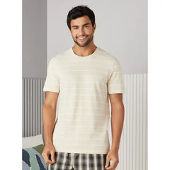Stripe Print Cotton T-shirt - Brown