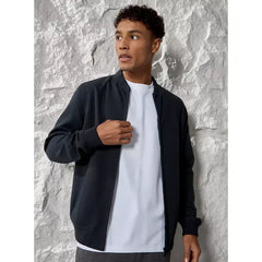 Plain Twill Bomber Jacket - Blue