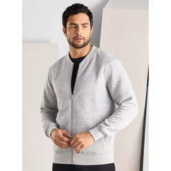 Plain Quilted Bomber Jacket with Pockets - Gray