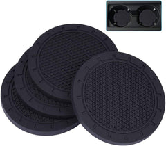 ELECDON Car Coasters, ELECDON PVC Car Cup Holder Insert Coaster, Anti Slip Universal Vehicle Interior Accessories Cup Mats for Men or Women (7 CM Diameter, Black, 4 Pack)