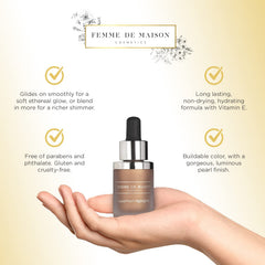 Femme de Maison Cosmetics - Liquid Pearl Highlighter, Long Lasting, Non-Drying Formula with Vitamin E, 100% Gluten, Paraben & Phthalate-Free, Cruelty-Free, Face & Body Highlighter (Perle de Bronze 04)