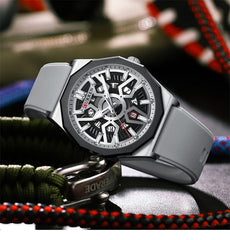 CURREN Men's quartz, sports brand Luxury Original Waterproof with calendar and rubber strap, 8437 - GRAY