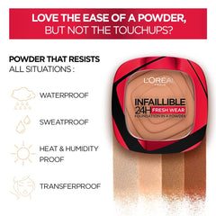 L'Oreal Paris Infallible 24H Fresh Wear Foundation In A Powder, Full Coverage, Fresh Matte Finish, Waterproof - 200 Golden Sand