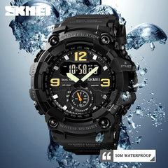 SKMEI Men's Digital Sports Watch, Military Waterproof Watches LED Screen Large Face Stopwatch Alarm Wristwatch - Black