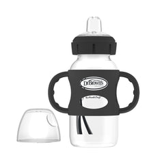 Dr. Brown's Wide-Neck Transitional Sippy Bottle with Silicone Handles 9 oz/270 mL, Black, 1-Pack