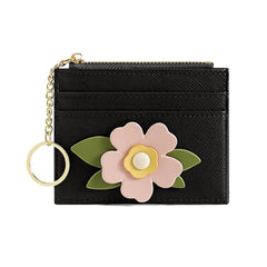 Valentoria Slim RFID Blocking Card Holder Small Pocket Wallet Keychian Zipper Coin Purse Mini Cash & Coin & Cards Case for Women Men, Z3-Black, Business Card Holder