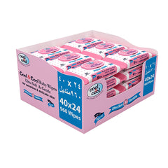 Cool & Cool Baby Wipes 40βs (Pack of 24)-Alcohol Free,Paraben Free,Vitamin E,Aloe Vera,Ultra Soft & Gentle for Sensitive & Delicate Skin - 960 Wipes