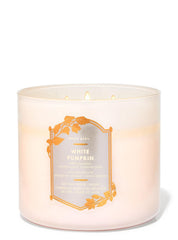 Bath & Body Works White Barn Candle Company and 3-Wick Scented Candle w/Essential Oils - 14.5 oz - White Pumpkin (White Pumpkin, Autumn Spice Blend, Ground Cinnamon)