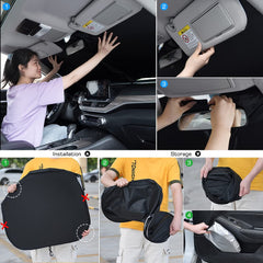 Rescien Foldable Car Windshield Sunshade with Storage Pouch,Front Windshield Reflective Sunshad,Car Front Window for Top Blocks UV Rays and Sun Heat Protection, Keeps Vehicle Cooler(56 * 31.5inch)