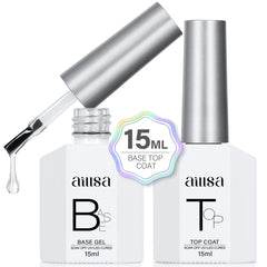 AILLSA Base and Top Coat Gel Nail Polish Top Coat and Base Coat Gel Polish Soak Off Long Lasting Clear Base Gel High Gloss Shine No Wipe Top Coat for DIY Nail Art at Home 0.51 Fl Oz