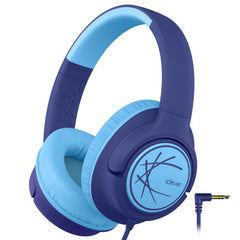 iClever Kids Headphones with Cable, 85dBA Safe Sound, Stereo Sound, 3.5mm Foldable Over-Ear Headphones for iPad, Tablet, School, Travel - Navy Blue