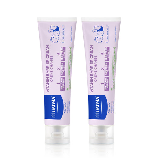 Mustela Baby Diaper Rash Vitamin Barrier Cream 123 - Skin Protectant with Zinc Oxide - Fragrance Free & Paraben Free - with 98% Natural Ingredients 50ml+50ml - Pack of 2
