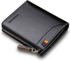 LAORENTOU Genuine Leather Wallets for Men, RFID Blocking, Multi Card Holder Slim Mens Wallet with Zipper Coin Purse, Bifold Wallet for Man, Boys, Teens, Black, medium, Coin Purse Wallet