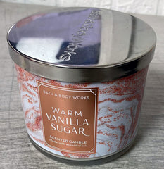 Bath & Body Works White Barn Candle Company and 3-Wick Scented Candle w/Essential Oils - 14.5 oz - Warm Vanilla Sugar (Vanilla, White Orchid, Sparkling Sugar, Fresh Jasmine, Creamy Sandalwood)