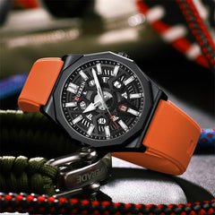 CURREN Men's quartz, sports brand Luxury Original Waterproof with calendar and rubber strap, 8437 - Orange