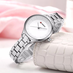 CURREN Ladies Analog Watch Stainless Steel Case White Dial Stainless Steel Bracelet