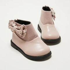 Patpat Toddler / Kids Polka Dots Bowknot Decor Back Zipper Knit Splicing Boots Pink