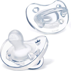 Chicco PhysioForma 100% Soft Silicone One Piece Pacifier for Babies 6-16m, Clear, Orthodontic Nipple, BPA-Free, 2-Count in Sterilizing Case