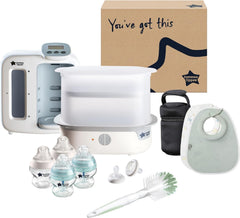 Tommee Tippee Ultimate Formula Feeding Kit White Gift set - Electric Steam Sterilizer/ Perfect Prep Day & Night/Closer to Nature bottles/Insulated bottle bag/Breast-Like soothers
