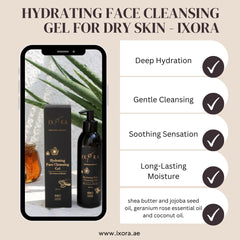 IXORA Hydrating Face Cleansing Gel Cleanser For Dry Skin : Cleanse, Remove Impurities, and Hydrate Your Skin for a Soft and Soothing Effect - Certified Organic - Suitable for Sensitive Skin