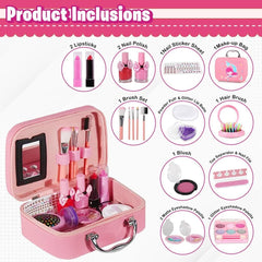 Home Smart Kids Makeup Kit for Girl Play Real Gold Makeup Set, 21 Pcs Washable Makeup Set for 3+ Years Old Little Girls Birthday Gifts - Safe & Non Toxic, Pink, 20 PCs