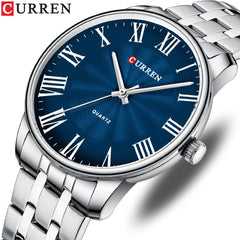 CURREN 8422 Men Quartz Watch Stainless Steel Watche Luxury Business Fashion - SILVER BLUE