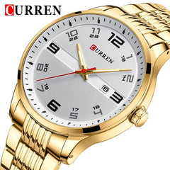 CURREN Fashion Design Stainless Steel Quartz Watches Casual Simple Wrist Watch Men Luminous Wrist Watch 8411 - GOLD WHITE