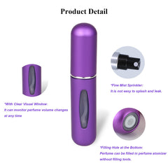 TIGERMILLION Portable 5ml Refillable Perfume Atomizer Bottle, Mini Refillable Perfume Spray, Scent Pump Case, Perfume Atomizer Refillable Travel, Silver,Black,Pink,Purple,Blue,Rose