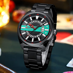CURREN Men's Quartz Sports Brand Luxury Business Waterproof Automatic Date Stainless - BLACK