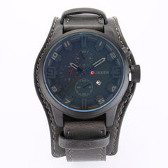 CURREN Leather Analogue - Digital Men's Watch (Grey Dial Grey Colored Strap)