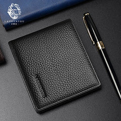 LAORENTOU Men's RFID Bifold Wallet with Zipper Coin Pocket | Genuine Leather | Slim & Casual | Black
