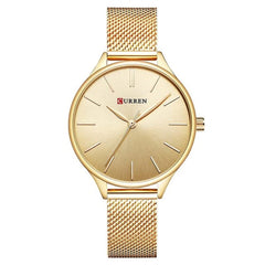 CURREN Ladies Analog Watch Gold Stainless Steel Case Gold Dial Gold Stainless Steel Case, Gold