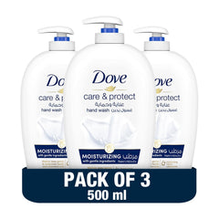 DOVE Care & Protect Moisturising Hand Wash, 100% sensitive skin friendly, Original, with ¼ moisturising cream, 500ml x 3