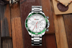 CURREN Anself 8309 Watch Men Sport Quartz Calendar Day Minute Second Round Dial Wrist Stainless Steel Luminous Pointer Fashion Causal Watch - Silver