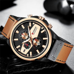 CURREN 8394 Casual Sport Watches for Men Top Brand Luxury Military Leather Wrist Watch Man Clock Fashion Chronograph Wristwatch - Off orange