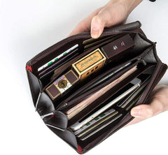 Mens Long Leather Cellphone Clutch Wallet Purse for Men Large Travel Business Hand Bag Cell Phone Holster Card Holder Case Gift for Father Son Husband Boyfriend (Y-BROWN)